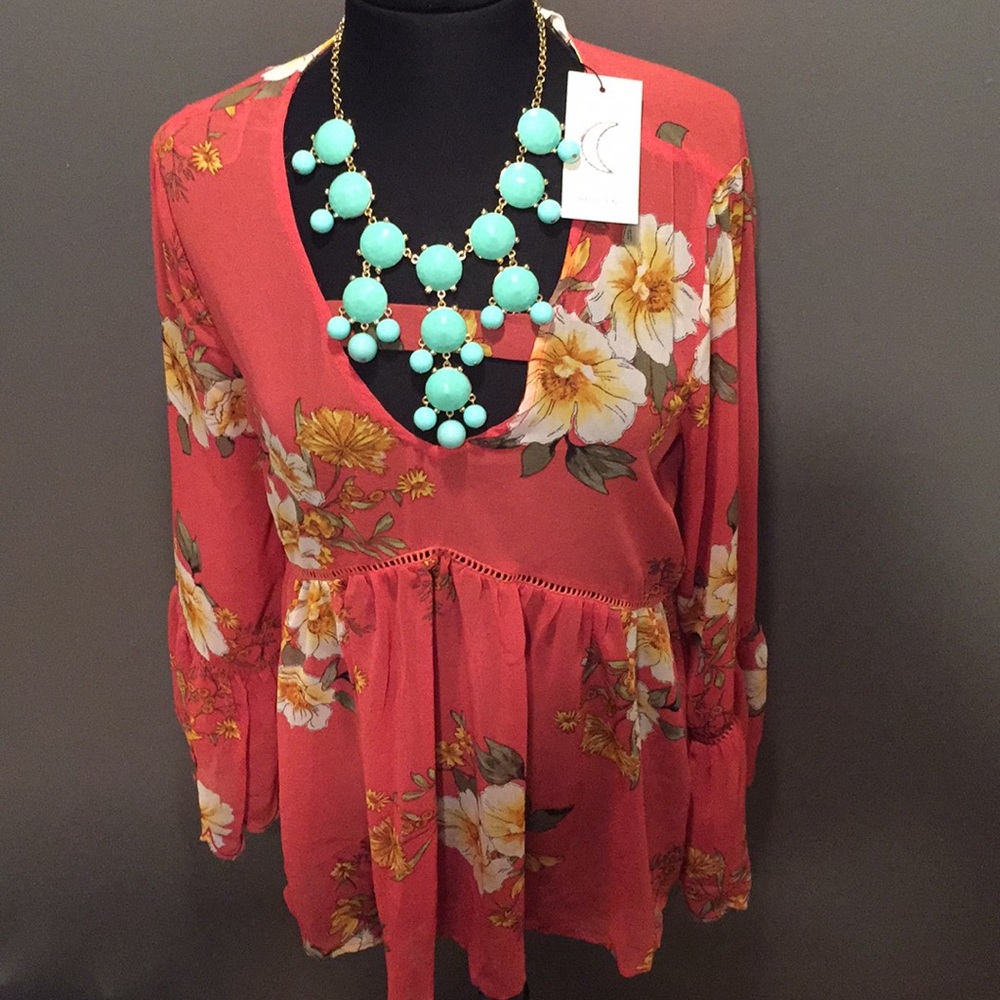 Floral Empire Waist Boho Top - Picture 5 of 8